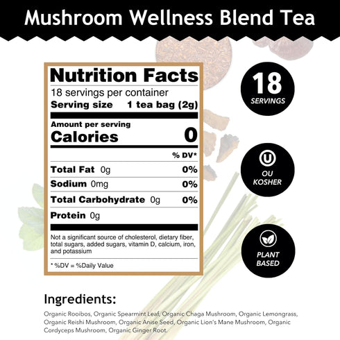Buddha Teas - Organic Mushroom Wellness Blend - Herbal Tea - For Health & Wellbeing - With Antioxidants & Minerals - Clean Ingredients - Caffeine ...