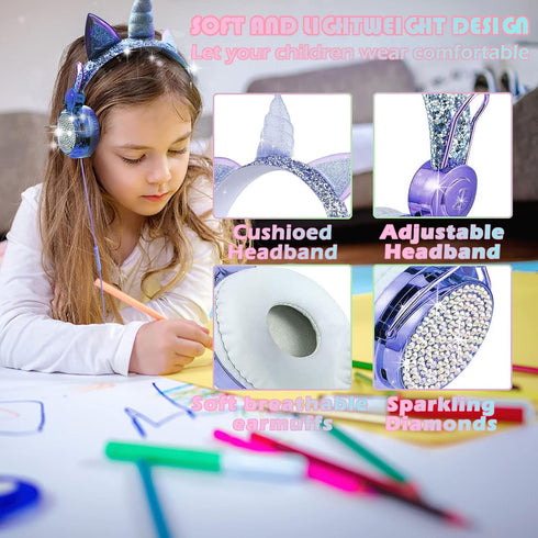 SVYHUOK Kids Headphones for Girls Children Teens,Cute Cat Ear Wired Headphones Microphone 3.5mm Jack, Over On Ear Headset for School Birthday Xmas...