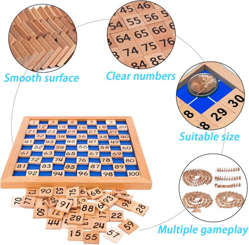 Wooden Toys Hundred Board Montessori 1-100 Consecutive Numbers Early Childhood Toys Digital Board for Kids with Storage Bag...