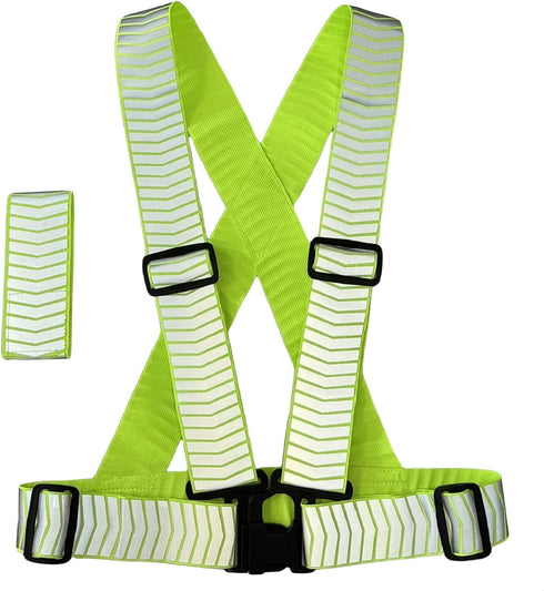 Reflective Running Vest and Armband, Safety Gear, Reflective Suspenders, High Visibility Vest, Adjustable Reflective Strap Safety Vest Elastic Bel...
