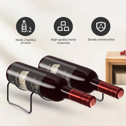 Countertop Wine Rack, 2 Bottles Wine Storage, Metal Wine Holder, Cup and Water Bottle Organizer for Cabinet, Pantry, 2 Pack Black...