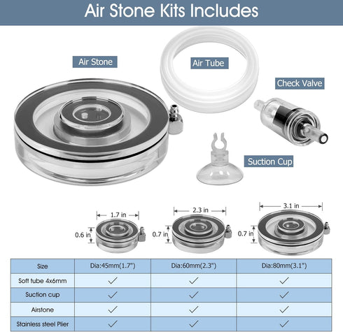 hygger Air Stones for Aquariums, Transparent Acrylic Fish Tank Bubbler Kit with Air Tube, Ultra Silent Bubble Stone Super-High Dissolved Oxygen Di...