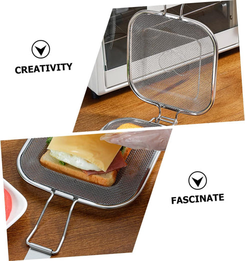 SUPVOX Sandwich Grill Folding Tray Microwave Toaster Sandwich Maker Bread Slice Grill Oven Bread Clip BBQ Grill Outdoor Household Bread Press Stai...