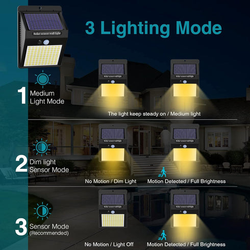 2 Pack Solar Motion Lights Outdoor, 3 Modes/100LED Solar Security Lights Wireless IP65 Waterproof Solar Wall Lights Outdoor Lights for Front Door,...