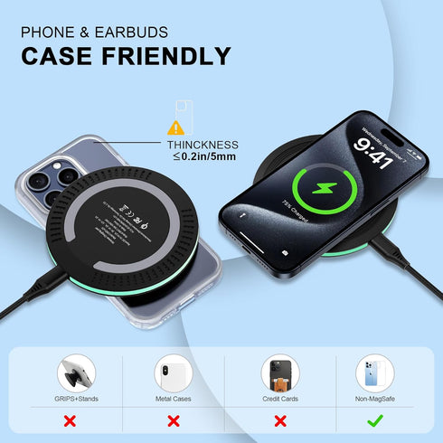 Wireless Phone Charger for Google Pixel 8a/8 Pro/8/7 Pro/7,Samsung Galaxy S24/S23 Ultra/S22/S21,Z Fold5,Wireless Charging Pad for iPhone 15 Pro Ma...