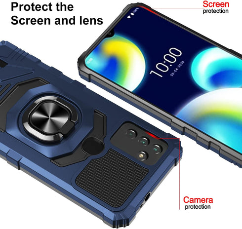 for Wiko Voix Case with Screen Protector,Built-in Magnetic Car Ring Stand,Full Body Protection Frosted PC Back Soft TPU Bumper Raised Corner Edge ...