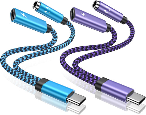 USB C Headphone and Charging Adapter Splitter, (2Pack) 2 in 1 USB C to 3.5mm Headphone Aux Audio Jack and PD Charger Adapter for Google Pixel 8 7P...