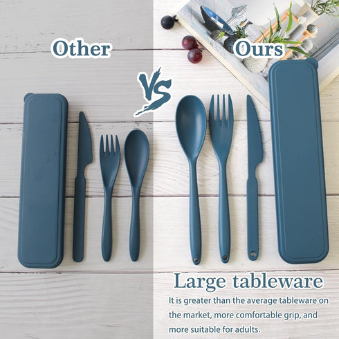 JIABEIUS Large Travel Utensils with Case, 4 Pack Wheat Straw Flatware Reusable Utensils, Portable Travel Cutlery Set for Lunch School Picnic Campi...