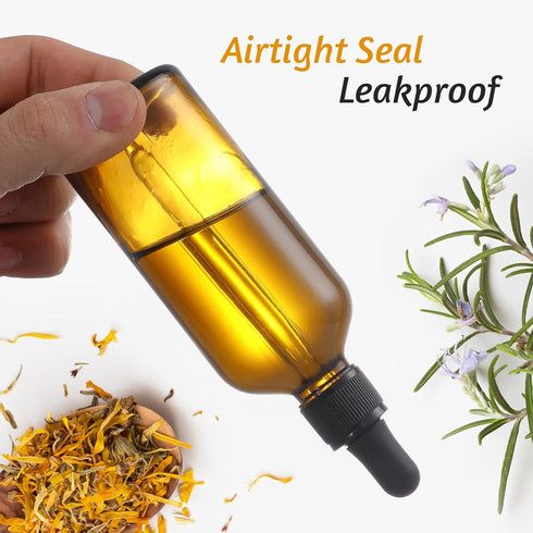 AOZITA 4 Pack, 100ml Dark Amber Dropper Bottles with 1 Funnels & 4 Labels - 3.4oz Brown Glass Tincture Bottles with Eye Droppers for Essential Oil...