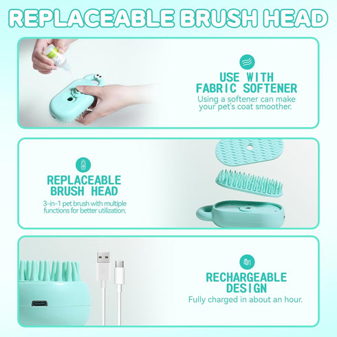 Cat Steam Brush,3 in 1 Steamy Cat Brush,Cat Brush for Shedding, Multifunctional Pet Steam Brush Cat Hair Brush for Removal of Shedding and Tangled...