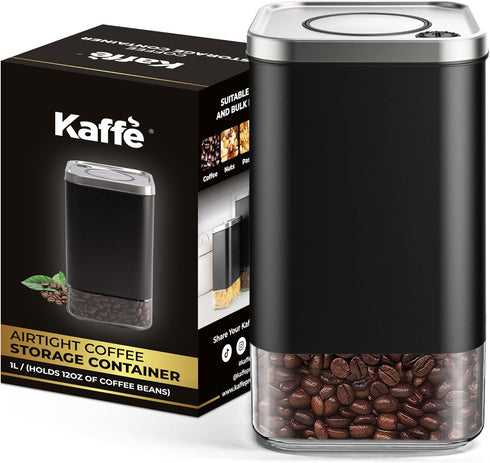 Kaffe Glass Coffee Canister (12oz) w/Airtight Lid - Click to Release Seal - BPA Free Glass & Stainless Steel - Elegant Kitchen Storage Container f...