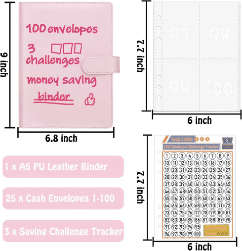 Antner 100 Envelopes Challenge Binder Money Savings Challenges Book to Save $5,050 and $10,000 and $500, A5 Money Saving Planner Cash Envelope Bud...