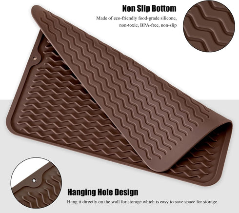 Silicone Dish Drying Mat, Non-Slip Easy Clean Sink Mat Large Heat-resistant Dish Drainer Mat for Kitchen Counter, Sink, Refrigerator or Drawer lin...