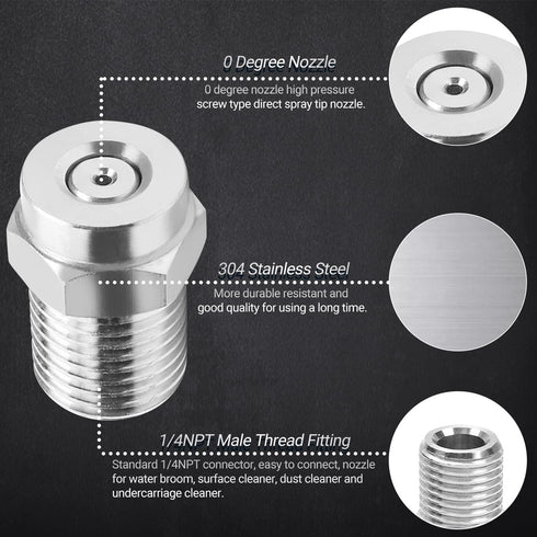 MroMax Pressure Washer Nozzle, 1/4NPT Thread 304 Stainless Steel Spray Tip, 2Pcs (0 Degree, 1.2mm Orifice Diameter) Silver Tone...
