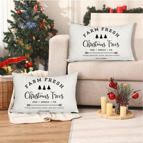 RABUSOFA Christmas Pillow Covers 12x20 Farm Fresh Black and White Christmas Tree Saying Decorations Winter Decorative Throw Pillow Cases,Farmhouse...