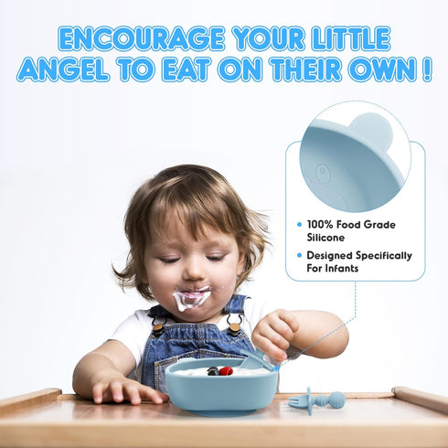 Baby and Toddler Feeding Supplies Set, Toddler Bowl Spoons Forks Set, 100% Food-Grade Silicone, Microwave & Dishwasher Safe (3 Pieces)...