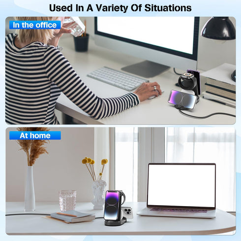 3 in 1 Charging Station, 25W Fast Charger Station Stand for iPhone 14/13/12/11/Pro/Max and Apple Watch,Charging Stand Dock for AirPods,Charger Mul...