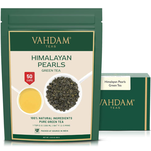 VAHDAM, Himalayan Pearls Green Tea Loose Leaf | 3.53 Oz (50 Cups) High Elevation Grown Green Tea Leaves From Himalayas | Pure Unblended Single Ori...