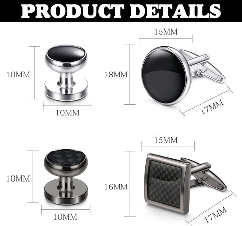 16 Pcs Cufflinks and Studs Set for Men Classic Tuxedo Shirt Cufflinks & Shirt Accessories Black&Silver Match for Business Wedding Formal Suit...