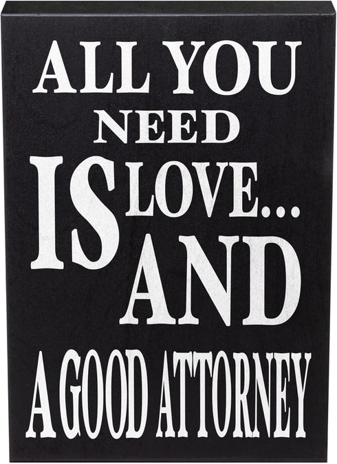 JennyGems Lawyer Gifts, All You Need is Love and a Good Attorney Wooden Sign, Lawyer Decor, Wall Hanging, Made in USA...