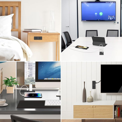HHSOET 5 in 1 Recessed Power Strip Flat Plug, 20W Fast Charging Furniture Outlet with USB, Conference Recessed Socket with 2 AC Plugs, 2 USB Ports...