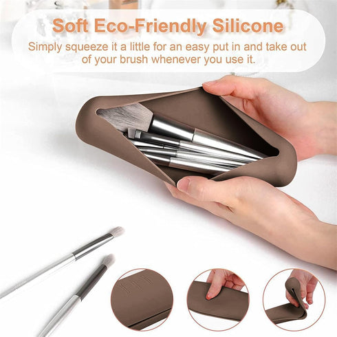 Travel Makeup Brush Holder, Silicone Makeup Brush Holder, Travel Size Toiletries Silicone Make up Bag, Soft and Durable WaterProof Makeup Brush Ba...