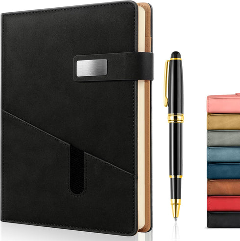 A5 Lined Leather Journal with Pen, 240 Pages Refillable Hardcover Notebook with Pocket and Magnetic Buckle, 80gsm Thick Daily Diary for Men and Wo...