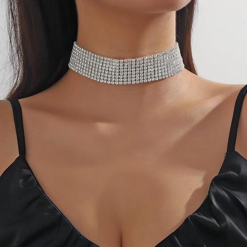 Fesciory Silver Rhinestone Tennis Necklaces for Women, Dainty Adjustable Layered Twist Rope Cubic Zircon Diamond Butterfly Choker Necklace, Iced O...