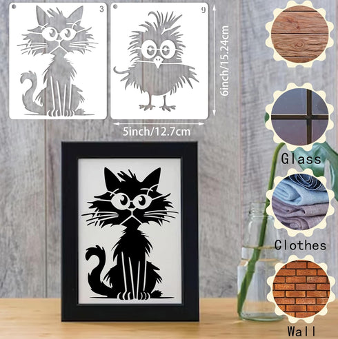 Bird Cat Stencils for Painting on Wood, Cartoon Stencils for Crafts Reusable Wood Burning Drawing Art Animal Paint Stencils and Patterns for Wall ...