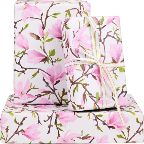 100 Sheets Pink Magnolia Flowers Printed Tissue Paper Floral Pattern and Leaves Art Decorative Tissue for Gift Wrapping Supplies...
