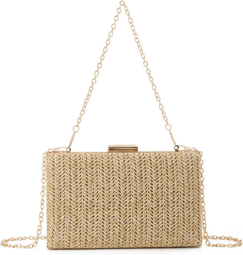 Straw Clutch Purses Women Summer Beach Handbags Clutch Purses Chain Crossbody Shoulder Bag Evening Bag...