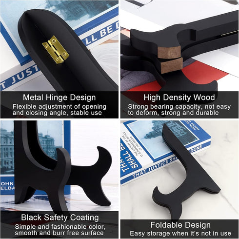 Petutu 2 Pack 8 Inch Wooden Display Stand Plate Easels Holder (Black)...