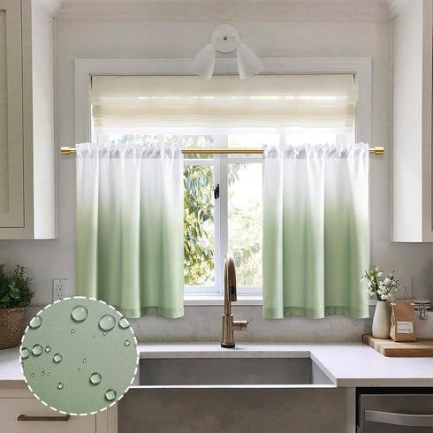 XTMYI Green Curtains for Kitchen Window,Sun Light Blocking Tier Cafe Curtain for Bedroom,Sage and White,24 Inch Long...