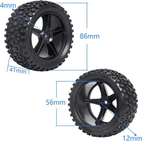 HobbyPark 12mm Hex RC Buggy Tires and Wheels Front & Rear for 1/12 1/10 Scale Models Car fit 2S 3S, Set of 4...
