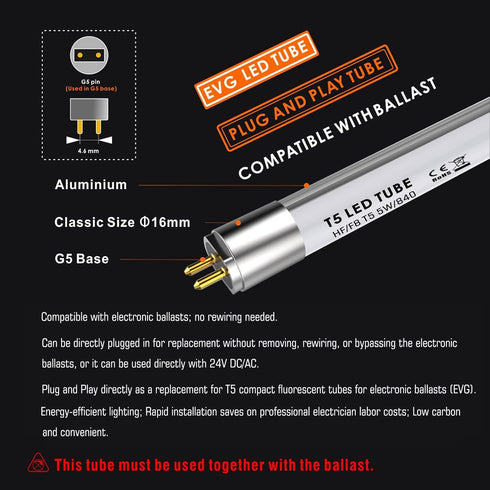 T5 LED Bulbs 12 inch, G5 5W 685lm 6500K, F8T5/DL LED Replacement without Rewiring, Daylight White, Pack of 1...