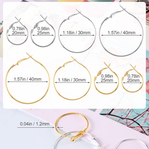 PAGOW 96Pcs Hoop Earrings Finding, Hypoallergenic Alloy Round Earring Hoops for Jewelry Making, Open Beading DIY Earrings Craft Art Accessories...