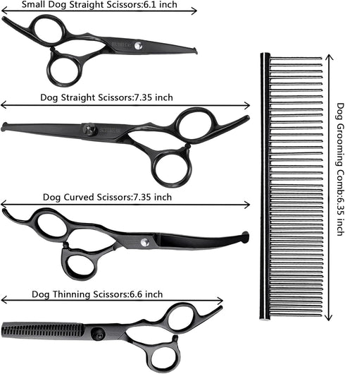 Dog Grooming Scissors Kit with Safety Round Tips, Professional 6 in 1 Grooming Scissors for Dog, Cats, Pets, 4CR Stainless Steel, Sharp and Durabl...