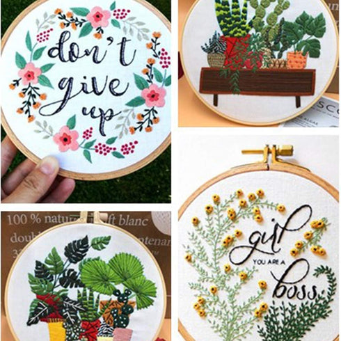 4pcs Flowers Plant Embroidery Kits for Beginners,Include Embroidery Clothes with Pattern,3pcs Embroidery Hoops and Instructions, Scissors,Cross St...