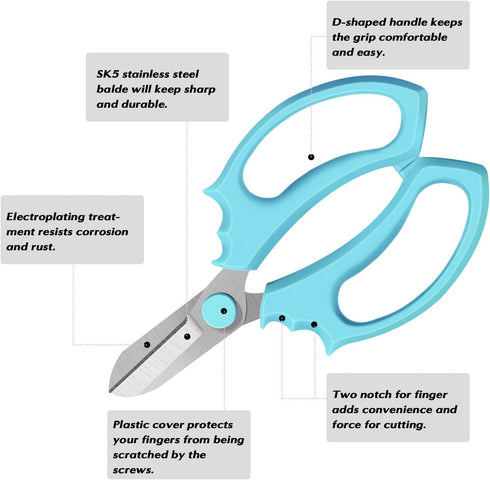 Floral Shears,Professional Flower Scissors,Garden Shears with Comfortable Grip Handle,Pruning Shears,Floral Scissors for Arranging Flowers,Gardeni...