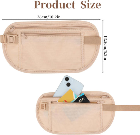 Secure Travel Money Belt, Anti Theft Travel Bag, Travel Money Belt Under Clothes, Hidden Travel Pouch Protect Your Credit and Money With Blocking ...