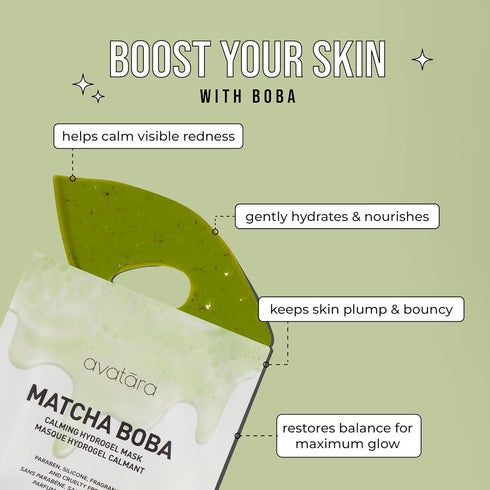 Avatara - Matcha Boba Hydrogel Mask, Facial Masks Skincare Essential, 2-Piece Cooling & Hydrating Mask with Multi-Hyaluronic Combo & Ceramides, 30...