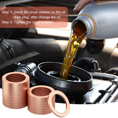 20PCS M14 x 1.5 Copper Red Oil Drain Plug Gasket 14mm Crush Washers Gasket Seal Ring Replacement Used for Sump Plugs, Water, Fuel and Hydraulic Fi...