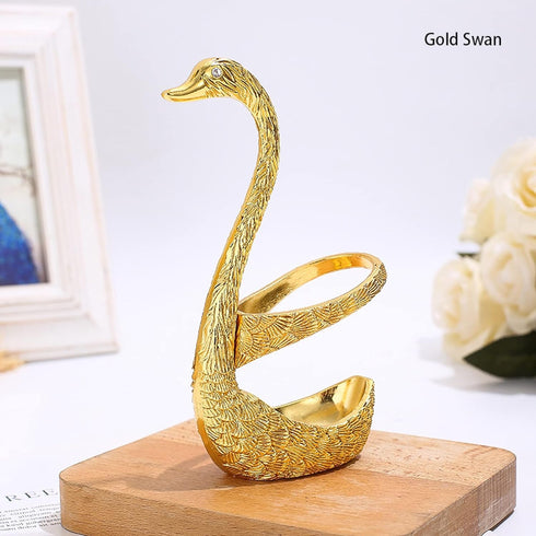 Coffee Spoon Set, 6pcs Stainless Steel Mini Dessert Teaspoons Flatware Creative Espresso Tableware with Swan Base Holder Organizer Household Decor...