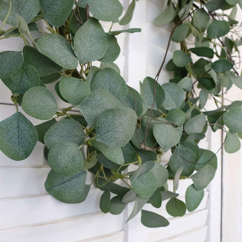 idyllic Eucalyptus Leaves Wreath Metal Polyester Fabric Paper Round Green Wreath 22 Inches for The Front Door Decor...