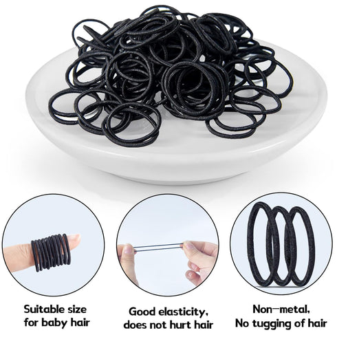 Thin Hair Tie for Baby Toddler Ponytail Holders Baby Girl Hair Ties Black 100 Pieces...