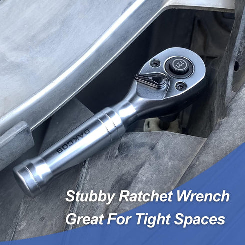 Stubby Ratchet 3/8" Drive Ratchet Handle Wrench 72-Tooth Quick-Release Reversible Chrome Vanadium Steel...