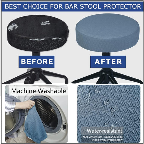 BUYUE Bar Stool Covers, Luxury Fabric Dia.12-14" Round Crease-Resistant Stretchy Washable Jacquard Dustproof Stool Seat Slipcover, S-Sky Blue-1 Co...
