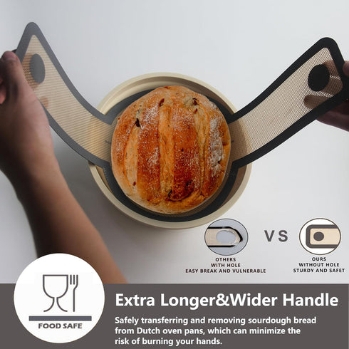 2Pcs Silicone Bread Sling Oval And Round For Dutch Oven, Non-Stick Easy-Clean Reusable Silicone Baking Mat With Long Handles Sourdough Bread Bakin...
