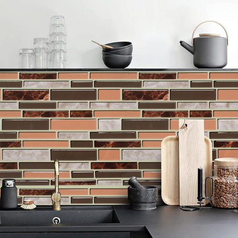 Livebor Brown and Gray Peel and Stick Backsplash Kitchen Wallpaper 11.8inch x 196.8inch Bathroom Wallpaper Kitchen Backsplash Waterproof Contact P...