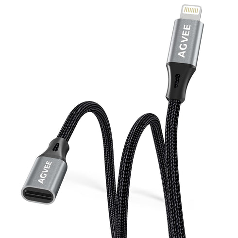 AGVEE [2 Pack 3.3ft Extension Cable Braided Female to Male Lightning Extender Cord Compatible with iPhone Pad Charger, Data Sync Video Audio & Cha...